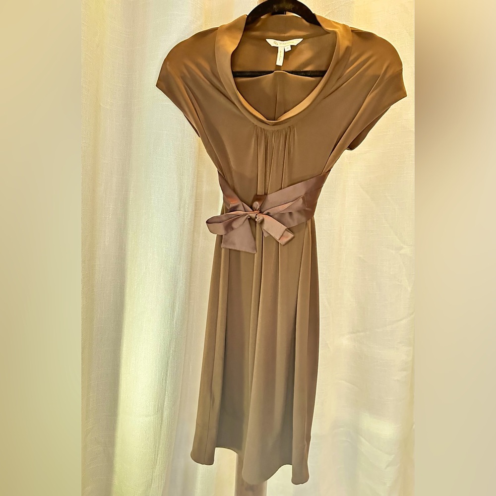 Elegant Brown Dress with Satin Bow
